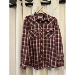 Wrangler Men's Wrancher Pearl Snap Long Sleeve Red Plaid Western Shirt xxl